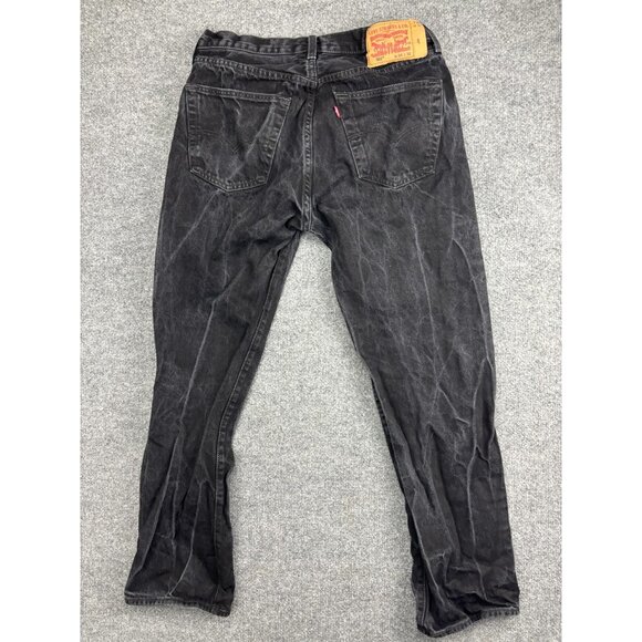 Levis 501 Jeans Mens 34x32 Black Button Fly Straight Leg Denim Pants Casual - Picture 7 of 10